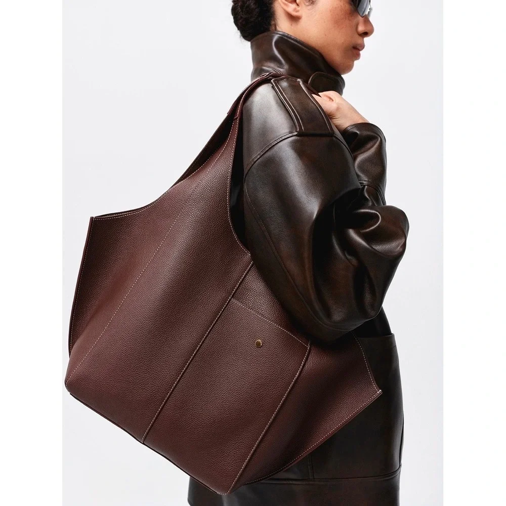 RSVP Paris Parachute Small Tote Bag Womens Brown Grained Calfskin Leather NWT